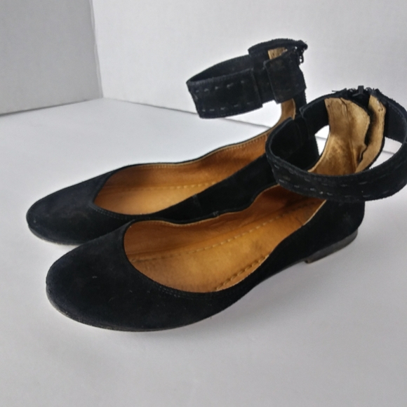Frye Shoes - Frye Carson Ankle Strap Black Suede Flats. 6.5